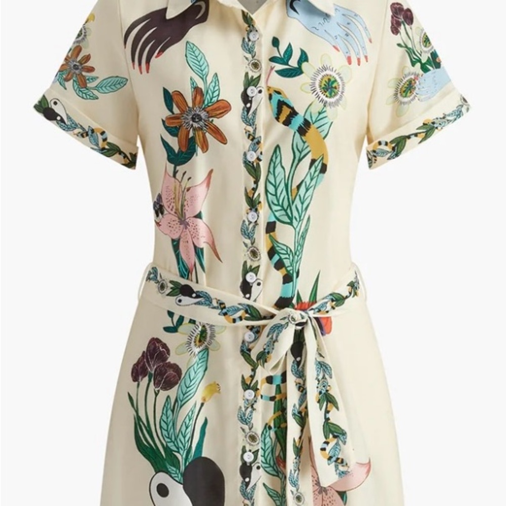 Commense Cream Botanical Mini Dress with Multicolor Floral Print